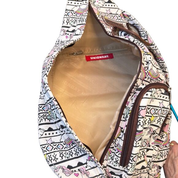 Unionbay Sling Crossbody Backpack Bag Girls Unicorn Rainbow Hearts Stars Canvas - Picture 9 of 16